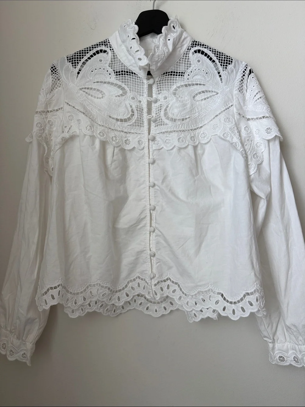 Anthropologie White Lace Eyelet Button-Up Blouse Size M